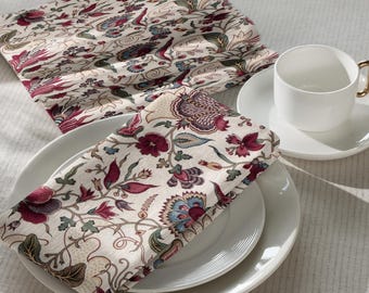 Chinoiserie Paisley Garden Cloth Napkins Set of 4 Vintage Floral Botanical Table Linen