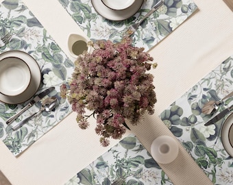Botanical Placemats Set of 4 Sage Green Floral Table Mats Cottage Dining Decor