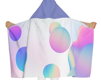 Pastel Gradient Metaball Holographic Bubbles Youth Hooded Towel | Rainbow Iridescent Circles
