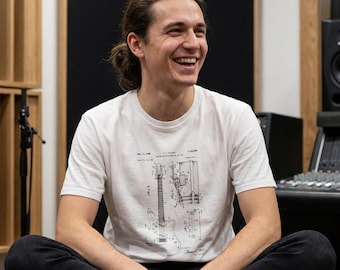 Vintage Gitarren Blueprint T-Shirt | E-Gitarre Patent Zeichnung | Fender-Style Diagramm | Musiker Geschenk
