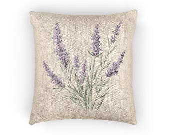 Cojín tejido con ramitas de lavanda / Cojín decorativo floral