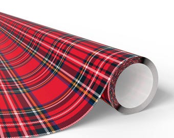 Red tartan gift wrap paper, holiday plaid roll