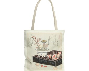 Japanese Art Tote Bag, Shogi Japanese Chess Art Design, Reusable Shopping Bag