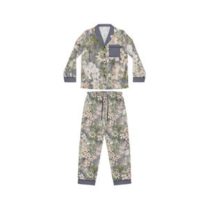 Elegant Antique Botanical Floral Satin Pajamas Set, Women&#39;s Luxurious Loungewear