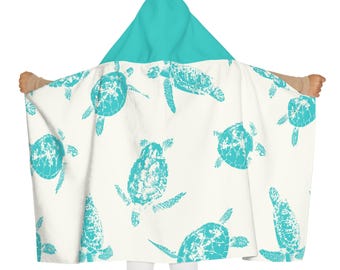 Turquoise Sea Turtle Pattern Youth Hooded Towel | Beach Swim Hooded Towel