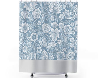 William Morris-inspirerad blommig duschdraperi | Botanisk jugendstil Cottagecore