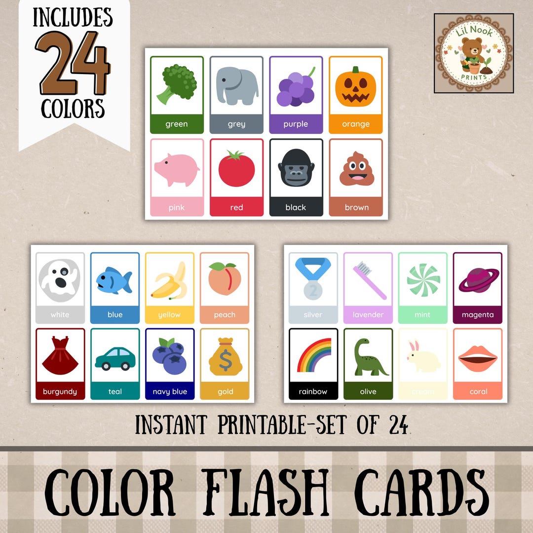 Color Flash Cards Printable Set of 24 | Preschool & Kindergarten Color ...