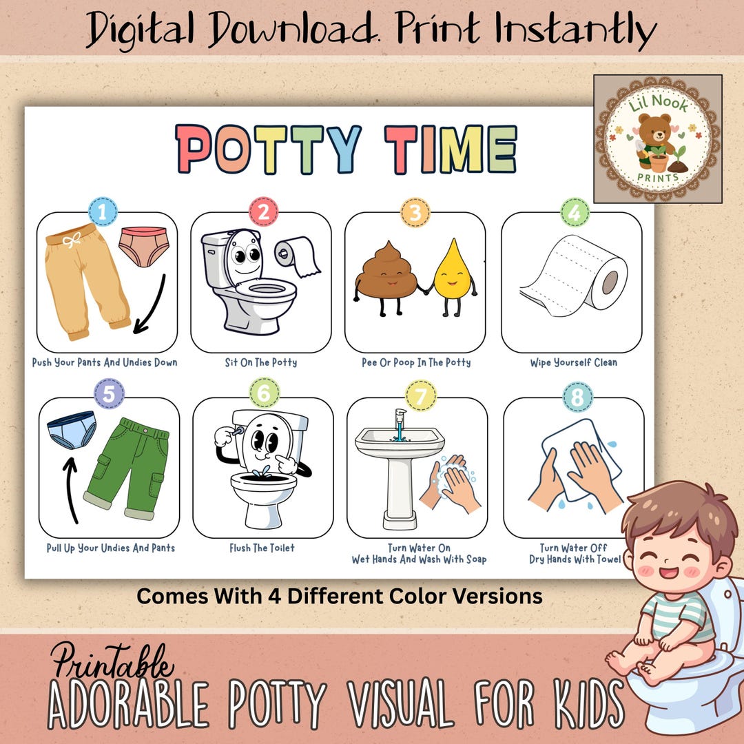 Potty Training Visual Chart for Kids – 4 Printable Color Variations ...