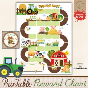 Printable Tractor Reward Chart, Potty Training Chart, Sticker Chart, Kids Reward Chart, Behavior Chart Boys, Toddler Chore, Farm Animals