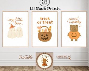 Halloween Nursery Art Set: Ghosts, Pumpkin, Teddy Bear (Digital Download)