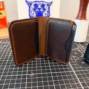 The Wall - Handmade Slim Front Pocket Wallet, Horween- Dublin Brown Nut, Slim Bifold 3 card slots with 2 stash pockets, Brown Ritza thread