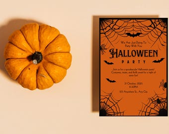 Editable Halloween Party Invitation Template:  Canva Design (Digital Download)
