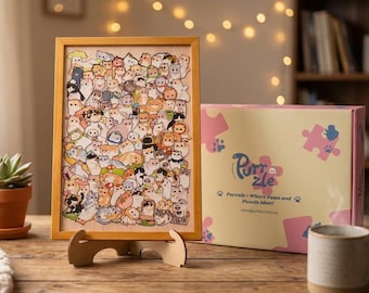 Hand-Drawn Wooden Cat Jigsaw Puzzle - Unique Cat Lover Gift