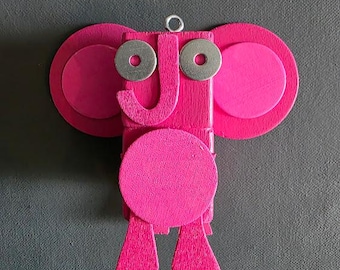 Pink Elephant Bot - Ornament - Animal Ornament - Mixed Media - Hanging Decor - Jen Hardwick