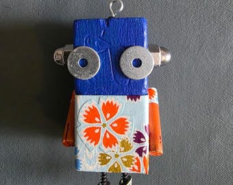 Hawaiian Shirt Bot - Ornament - Robot Ornament - Mixed Media - Found Objects Decor - Jen Hardwick