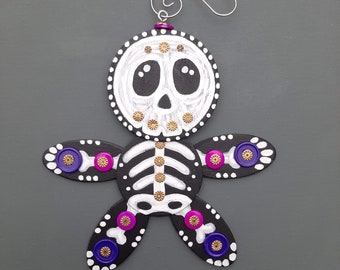 Hand-Painted Skeleton Ornament: Mixed Media Halloween Decor