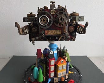 SUPERMAN - Ode to The Iron Giant - Art Assemblage - Found Objects Art - 3D Sculpture