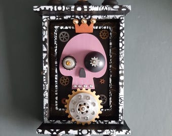 Skull Art Assemblage – Mixed Media Found Object Wall Hanging - Skull Beauty