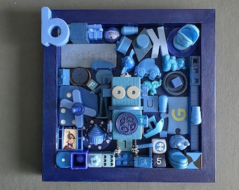 Something Blue Bot - Art Assemblage - Found Object Art - Wall Art - Kids Room Decor