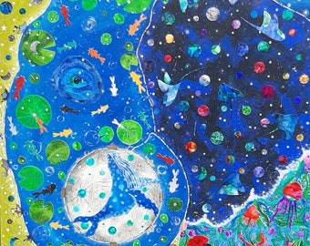 Connected - Mixed Media - Painting - Elephant - Sea Life - Wall Art - Acrylic and Paper - Jen Hardwick