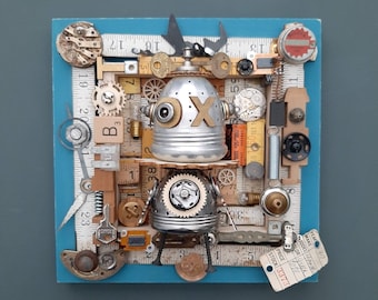 OX the Viking Bot - Robot Assemblage - Mixed Media - Found Objects Art