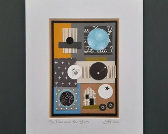 The Bee & The Stars - Paper Assemblage - Matted Art - Wall Art - Jen Hardwick