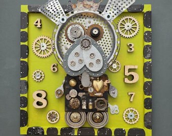 Heart of Gold Dog Art Assemblage: Mixed Media Found Object Wall Art