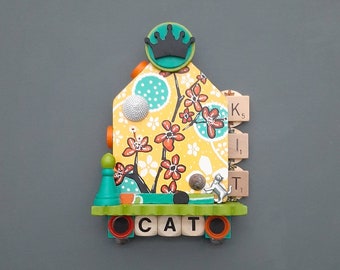 Kit Cat - House Assemblage - Mixed Media - Cat Art