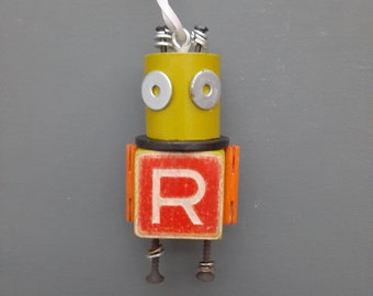 Robot Ornament - Hanging Decor - Mixed media - Found Objects Decor - Jen Hardwick