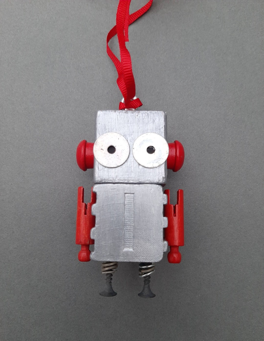 Robot Ornament I Bot silver Upcycled Ornament Hanging Decor by Jen Hardwick Etsy