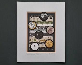 Pencils and Pears - Paper Assemblage - Matted art - Wall decor - Jen Hardwick