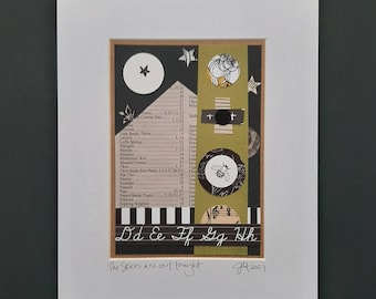 The Stars are out Tonight - Paper Assemblage - Matted Art - Wall Art - Jen Hardwick