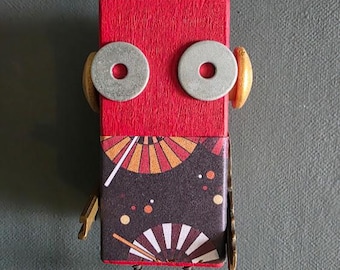 Red/Gold Bot - Ornament - Robot Ornament - Mixed Media - Hanging Decor - Jen Hardwick