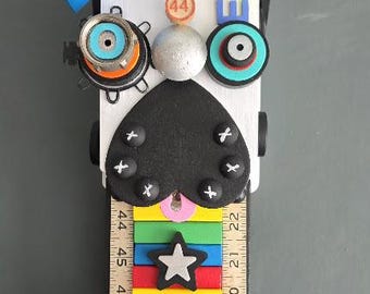 Dog with Sweater Vest and Blue Pants - Art assemblage - Found Objects - Mixed Media - Dog Art
