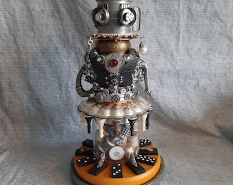 Mixed Media Art Assemblage Sculpture - Found Object Art, Hand-Painted