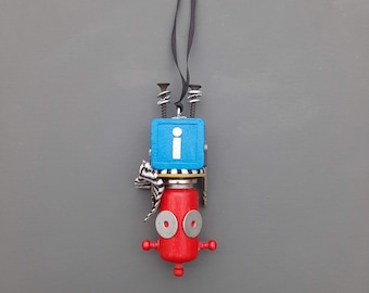 Upside Down Bot -  Robot Ornament - Upcycled Ornament - Hanging Decor - Jen Hardwick