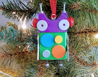 Robot Ornament - Polka Dot Bot -  Pride Bot - Rainbow Colors - Found Objects Ornament