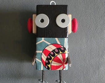 Red Ball Bot - Ornament - Robot Ornament - Mixed Media - Hanging Decor - Jen Hardwick