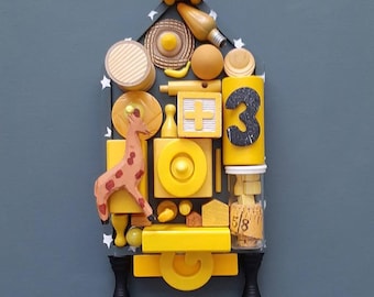 Sunny House Assemblage Art: Found Object Mixed Media Wall Decor