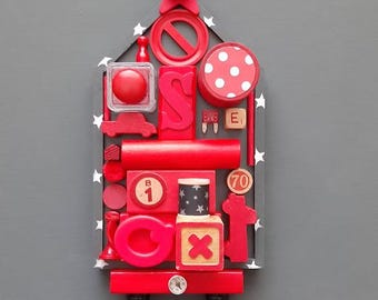 Fire Red House - House Assemblage - Found Objects - Mixed Media - Wall Art - Jen Hardwick