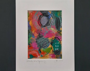 Abstract Matted Art: "Wheels Are Spinning" Original Painting - Jen Hardwick