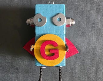 Super Grumpy Bot - Ornament - Robot Ornament - Mixed Media - Found Objects Decor - Jen Hardwick