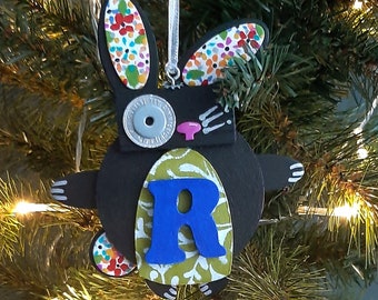 Black Rabbit Ornament - Mixed Media- Hanging Decor