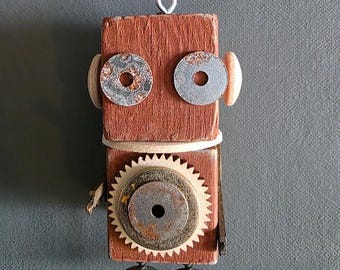 Old Rusty Bot - Ornament - Robot Ornament - Mixed Media - Hanging Decor - Jen Hardwick
