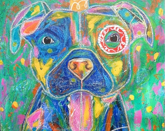 Pittie Love - Mixed Media Painting - Dog - Pitbull Art - Wall Art - Acrylic - Jen Hardwick
