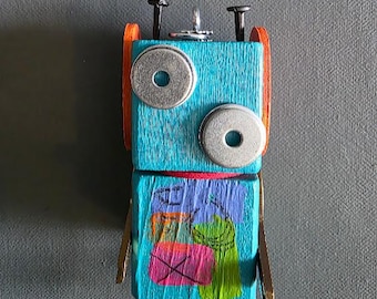 Abstract Bot - Ornament - Robot Ornament - Mixed Media - Hanging Decor - Jen Hardwick