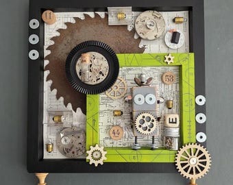 Industrial Bits & Bobs Bot - Art Assemblage - Found Objects Art - Wall Art - Mixed Media
