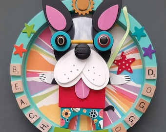 Beach Dog Art Assemblage: Mixed Media Found Object Sculpture