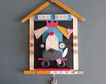 Dog Art Assemblage – Ruler of the House, Mixed Media Wall Decor