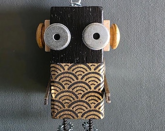 Waves Bot - Ornament - Robot Ornament - Mixed Media - Hanging Decor - Jen Hardwick